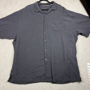 Tommy Bahama Mens 2XT Dark Gray Silk Short Sleeve Button Up Shirt Pocket‎